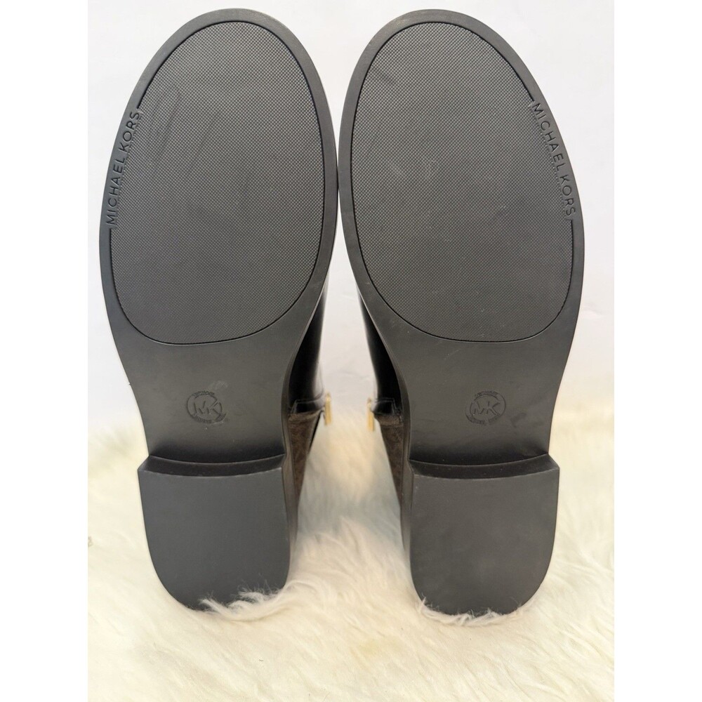Michael Kors Mandy Block Heel Booties Black Brown Monogram Size 11M New - Picture 14 of 16